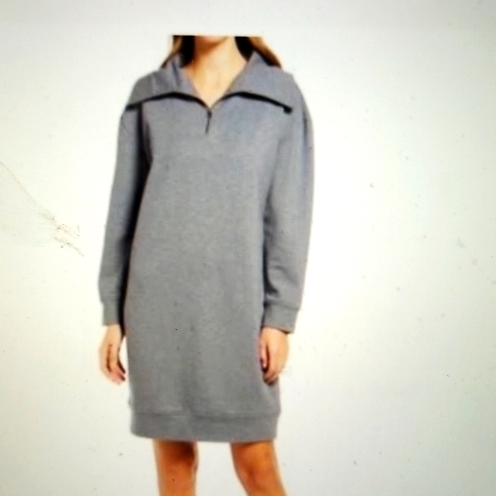 - NWT QUARTER ZIP MULTI WAY COLLAR CASUAL BEACH SWEAT SHIRT DRESS MEDIUM